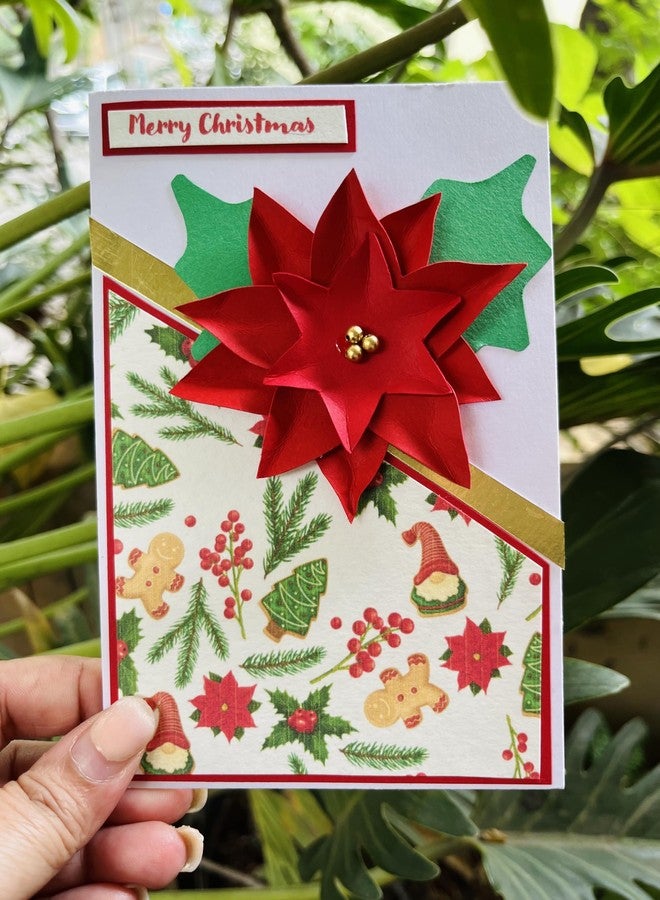 Crafted Forever Poinsettia Flower Handmade Christmas Greeting Card- Set 0f 3 with Envelopes, blank inside - Image 2